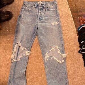 Agolde Distressed Denim Straight Leg Jeans - Light Blue